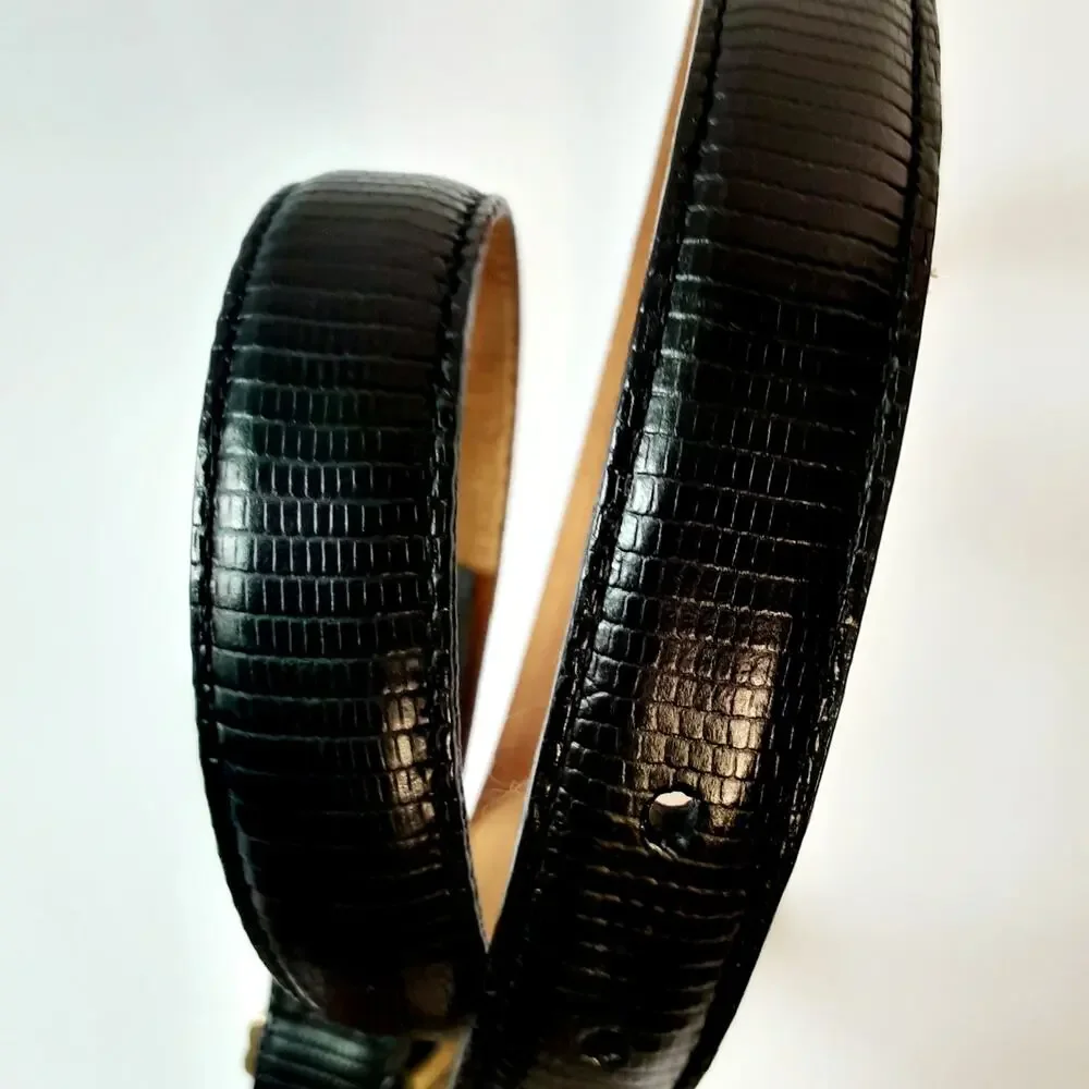 Brighton Classics 4603 Black Lizard Print Leather Belt Small Ornate Hardware